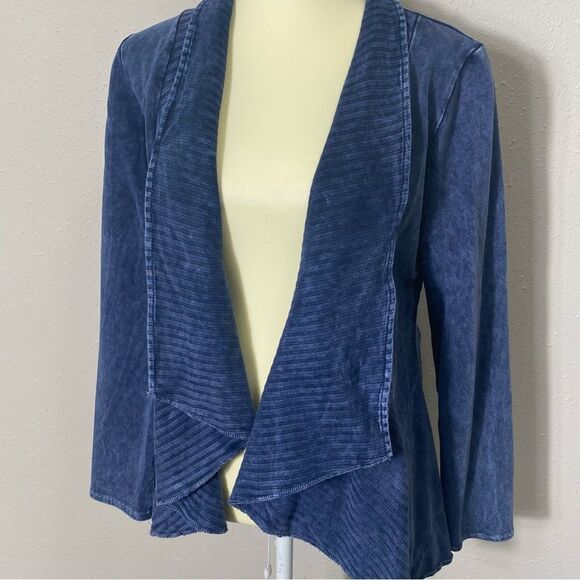 Testimony Los Angeles Medium Blue French Terry Open Front Drape Jacket Size S - Picture 10 of 16